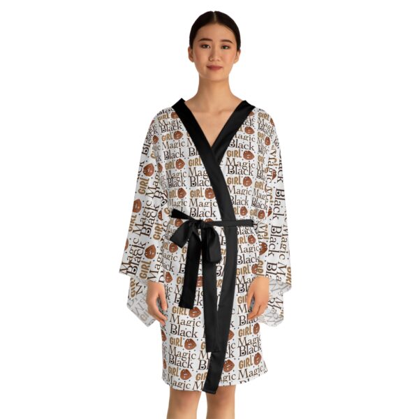 Black Girl Magic White Long Sleeve Kimono Robe - Image 4