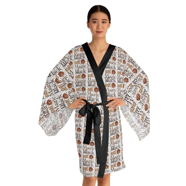 Black Girl Magic White Long Sleeve Kimono Robe