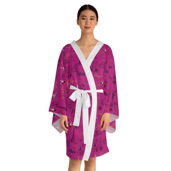 Pink Paris Long Sleeve Kimono Robe - Image 7