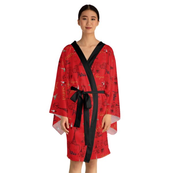 Red Paris Long Sleeve Kimono Robe - Image 4