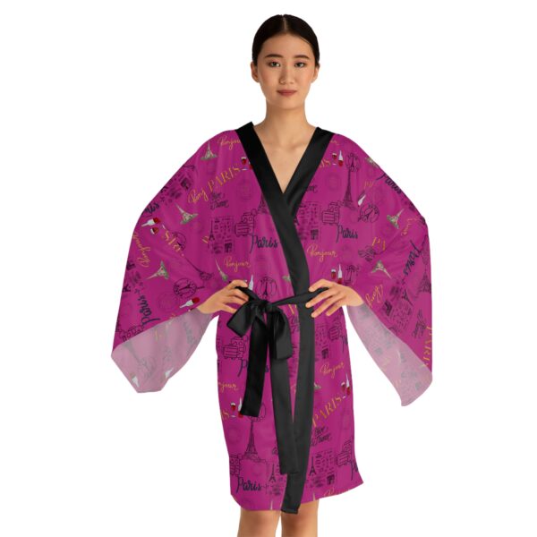 Pink Paris Long Sleeve Kimono Robe