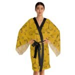 Yellow Paris Long Sleeve Kimono Robe