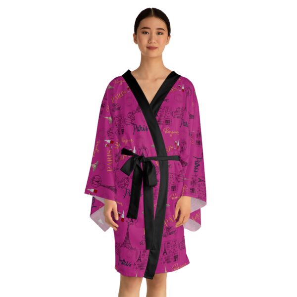 Pink Paris Long Sleeve Kimono Robe - Image 4