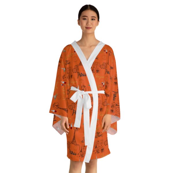 Orange Paris Long Sleeve Kimono Robe - Image 7