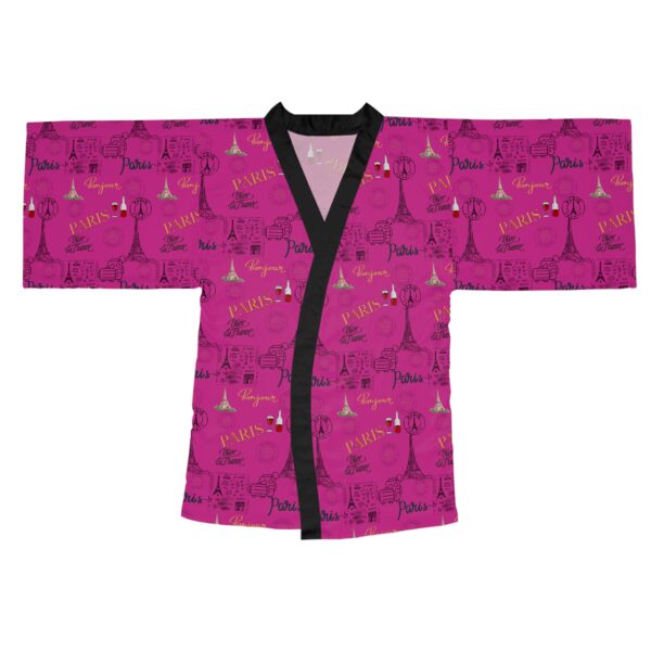 Pink Paris Long Sleeve Kimono Robe - Image 2