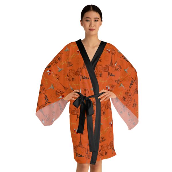 Orange Paris Long Sleeve Kimono Robe