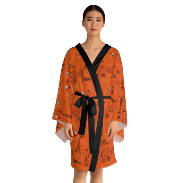 Orange Paris Long Sleeve Kimono Robe - Image 4