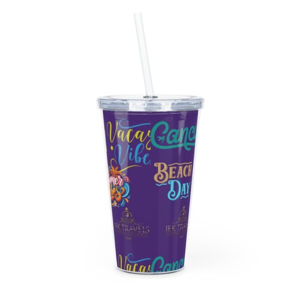 Cancun Purple Plastic Tumbler with Straw - Image 5