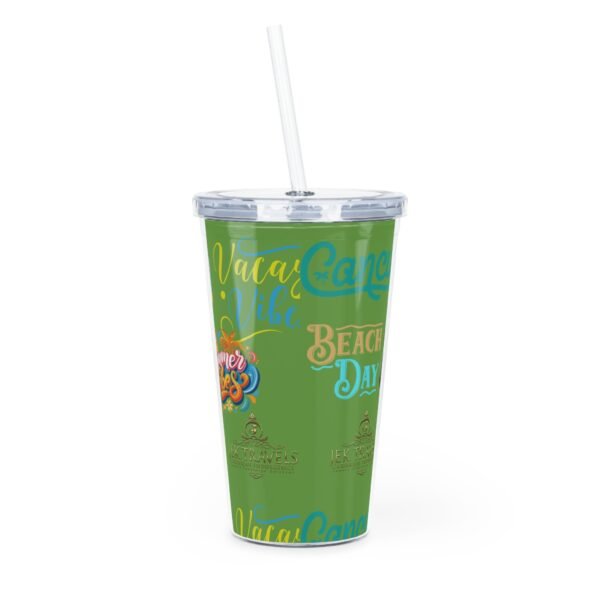 Cancun Green Plastic Tumbler with Straw - Image 5