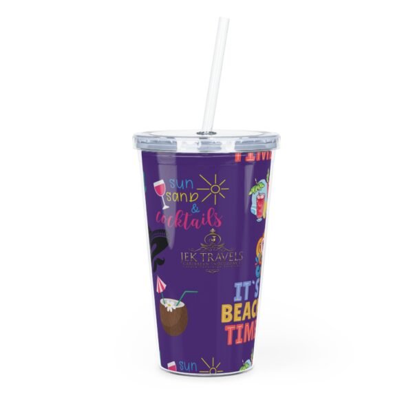Cancun Purple Plastic Tumbler with Straw - Image 2