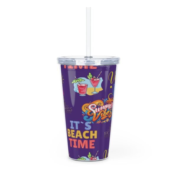Cancun Purple Plastic Tumbler with Straw - Image 4