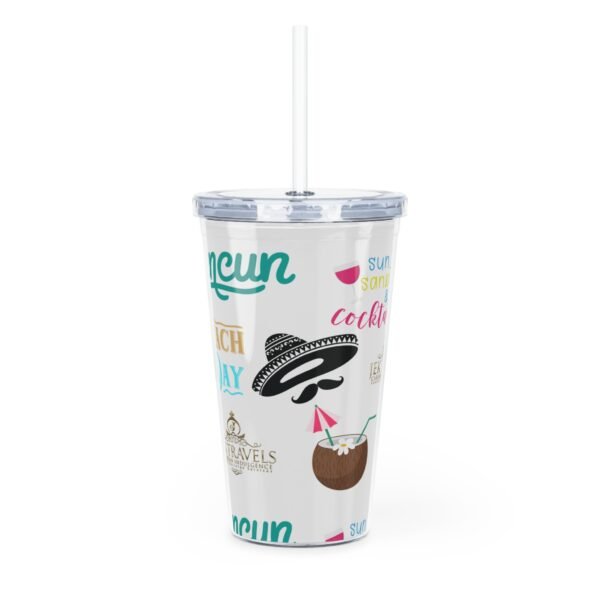 Cancun White Plastic Tumbler with Straw - Image 3