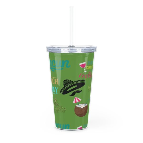 Cancun Green Plastic Tumbler with Straw - Image 3