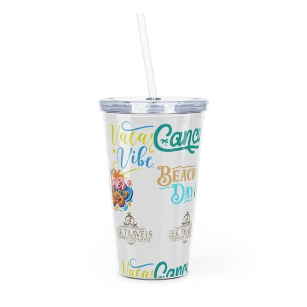 Cancun White Plastic Tumbler with Straw - Image 5