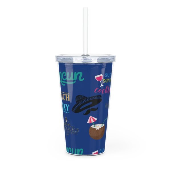 Cancun Blue Plastic Tumbler with Straw - Image 3