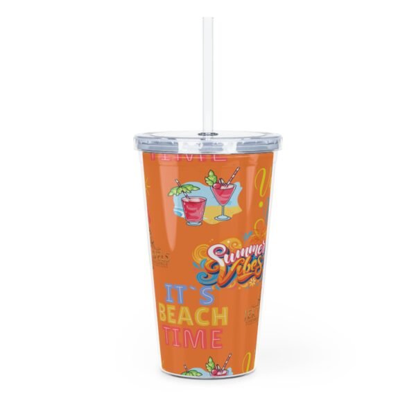 Cancun Orange Plastic Tumbler with Straw - Image 4