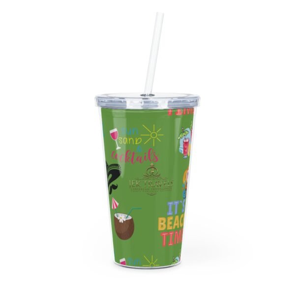 Cancun Green Plastic Tumbler with Straw - Image 2