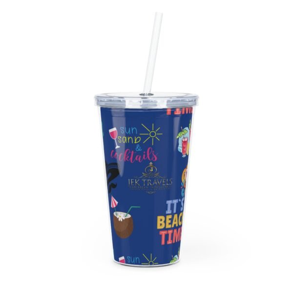 Cancun Blue Plastic Tumbler with Straw - Image 2