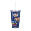 Cancun Blue Plastic Tumbler with Straw - Image 4