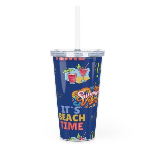 Cancun Blue Plastic Tumbler with Straw - Image 4
