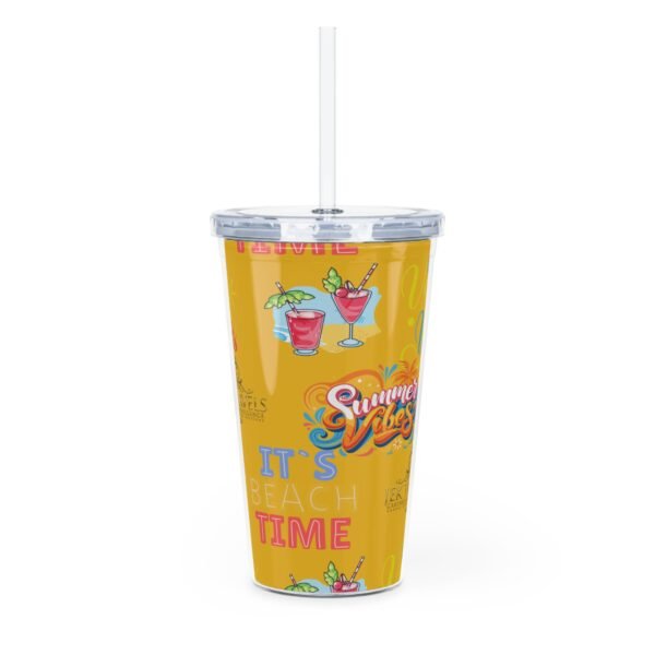 Cancun Yellow Plastic Tumbler with Straw - Image 4