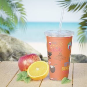 Cancun Orange Plastic Tumbler with Straw