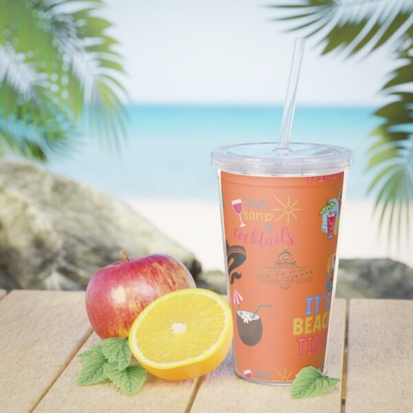 Cancun Orange Plastic Tumbler with Straw