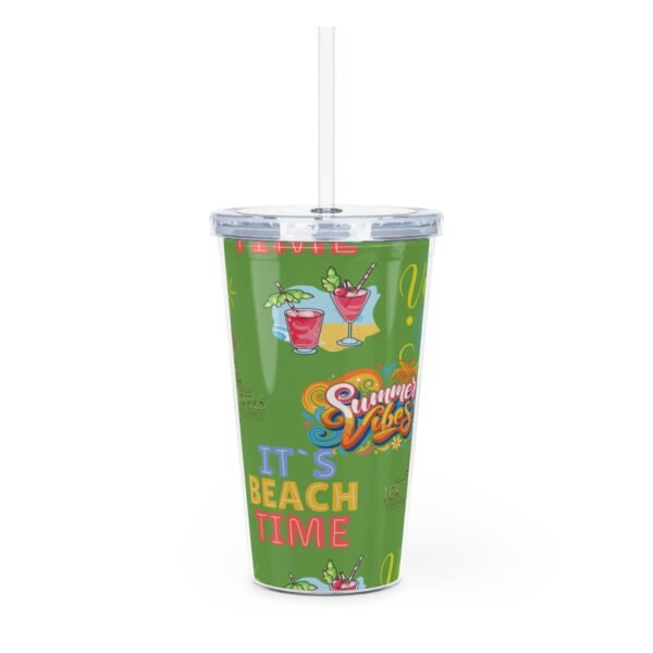 Cancun Green Plastic Tumbler with Straw - Image 4
