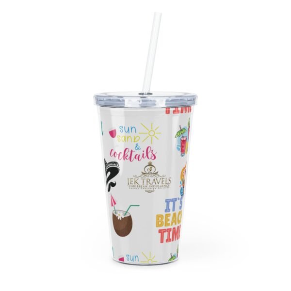 Cancun White Plastic Tumbler with Straw - Image 2