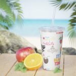 Cancun White Plastic Tumbler with Straw