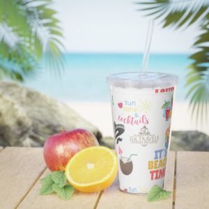 Cancun White Plastic Tumbler with Straw
