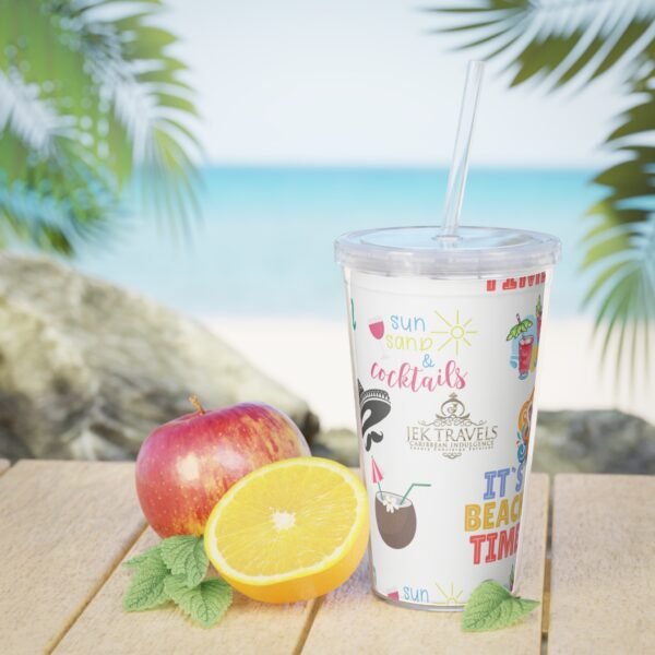 Cancun White Plastic Tumbler with Straw