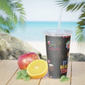 Cancun Black Plastic Tumbler with Straw