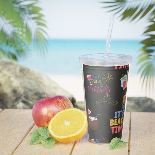 Cancun Black Plastic Tumbler with Straw