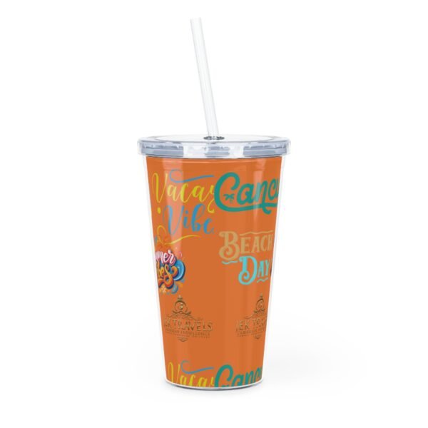 Cancun Orange Plastic Tumbler with Straw - Image 5