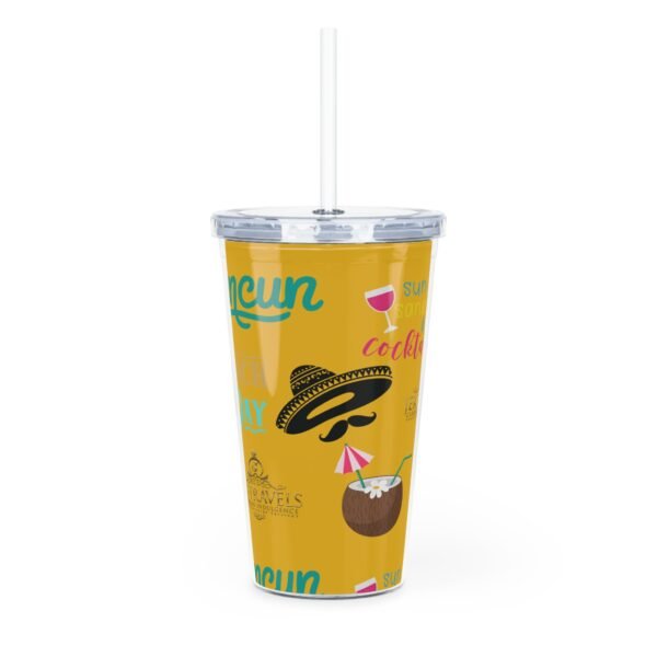 Cancun Yellow Plastic Tumbler with Straw - Image 3