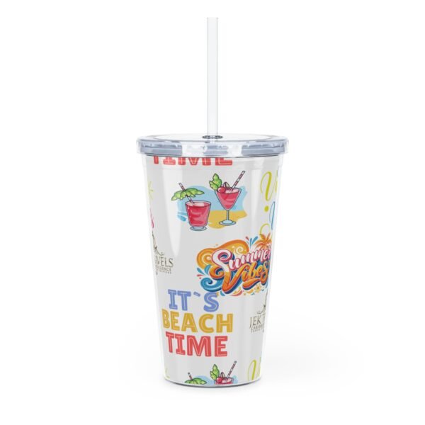 Cancun White Plastic Tumbler with Straw - Image 4