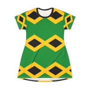 Vibrant Jamaica Patterned T-Shirt Dress